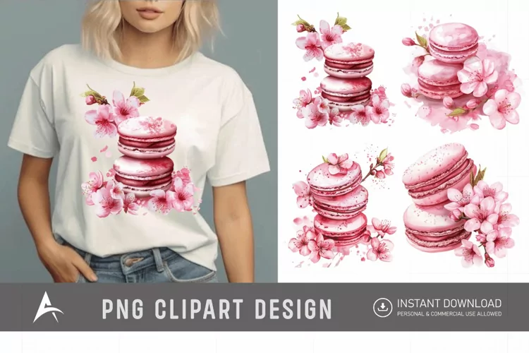Watercolor Sakura Macarons Clipart