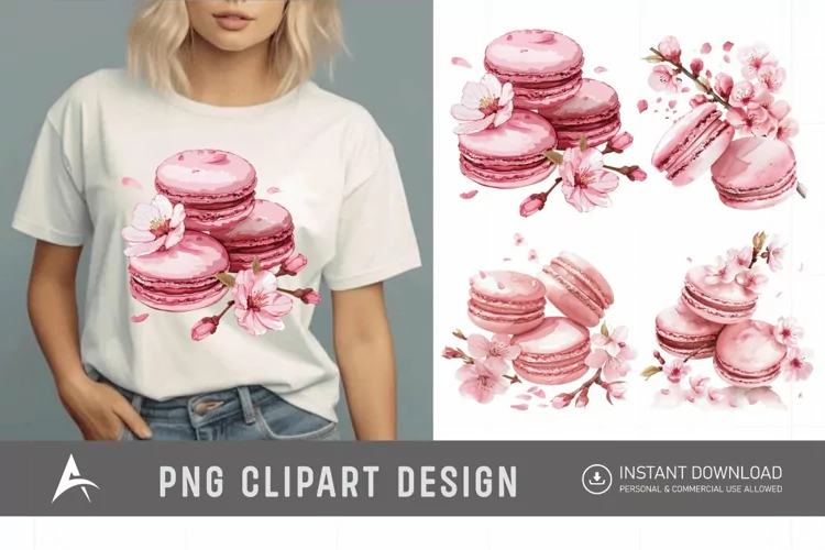 Watercolor Sakura Macarons Clipart