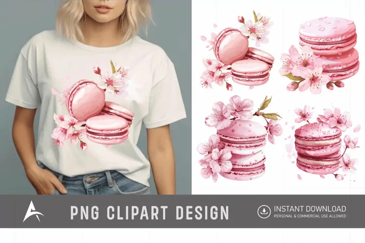 Watercolor Sakura Macarons Clipart