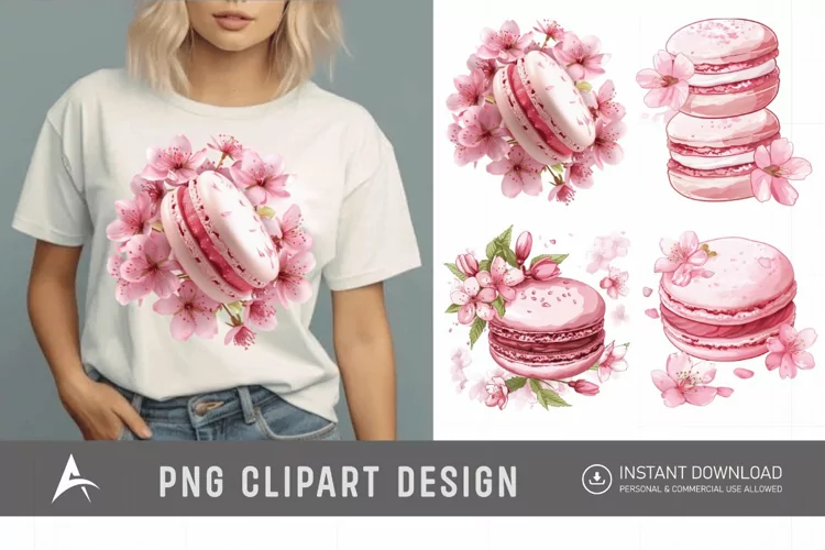 Watercolor Sakura Macarons Clipart