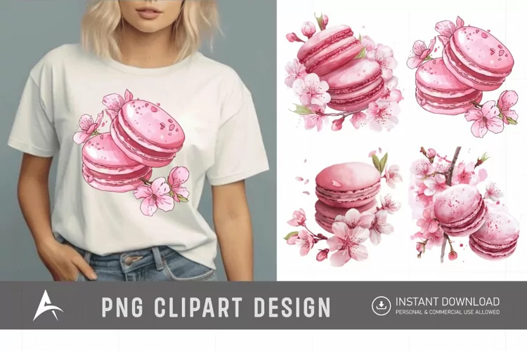 Watercolor Sakura Macarons Clipart
