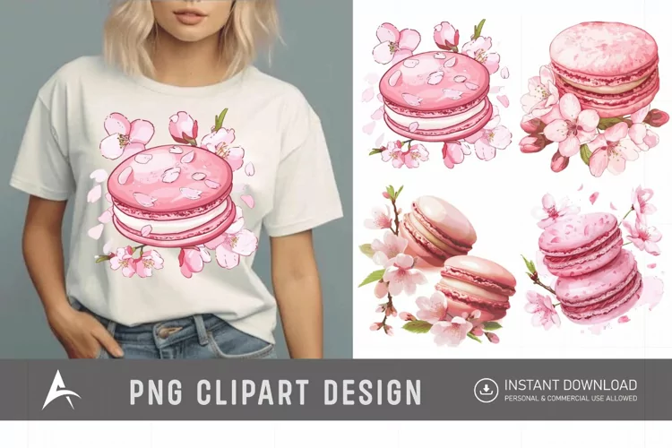 Watercolor Sakura Macarons Clipart