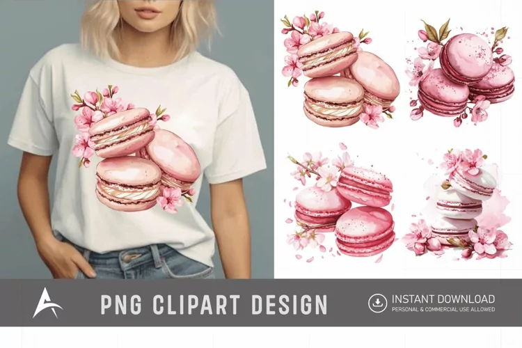 Watercolor Sakura Macarons Clipart