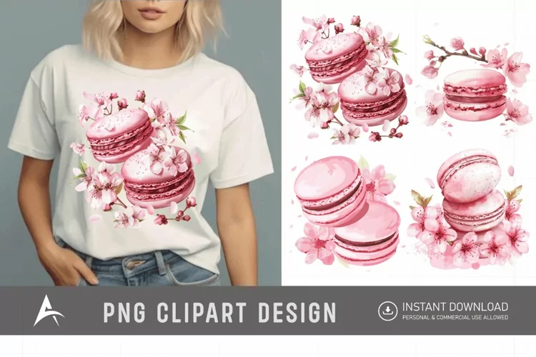 Watercolor Sakura Macarons Clipart