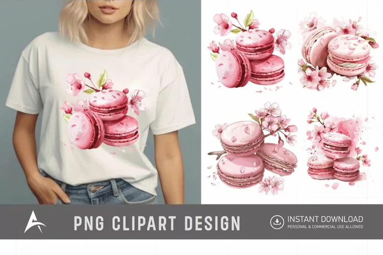 Watercolor Sakura Macarons Clipart