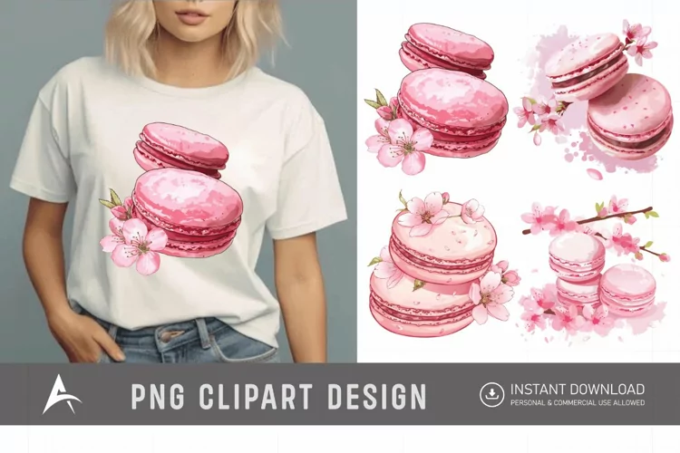 Watercolor Sakura Macarons Clipart