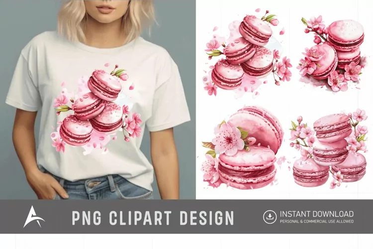 Watercolor Sakura Macarons Clipart