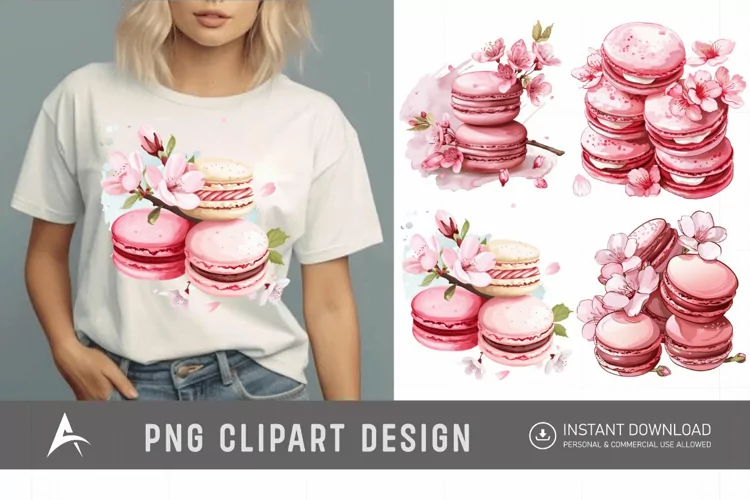 Watercolor Sakura Macarons Clipart