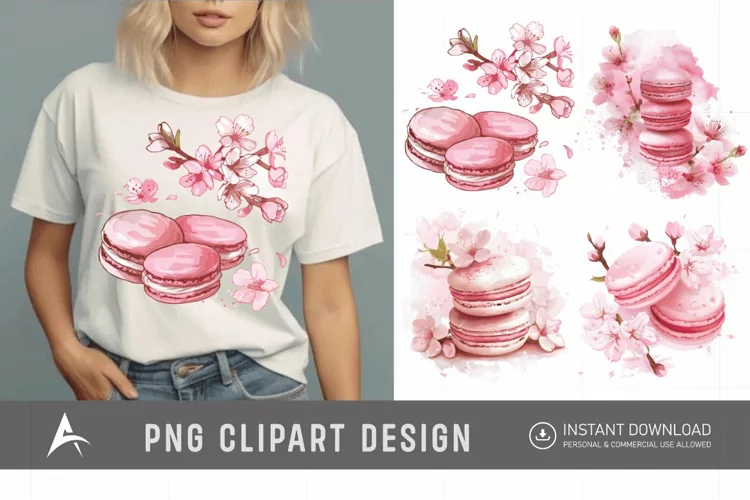 Watercolor Sakura Macarons Clipart