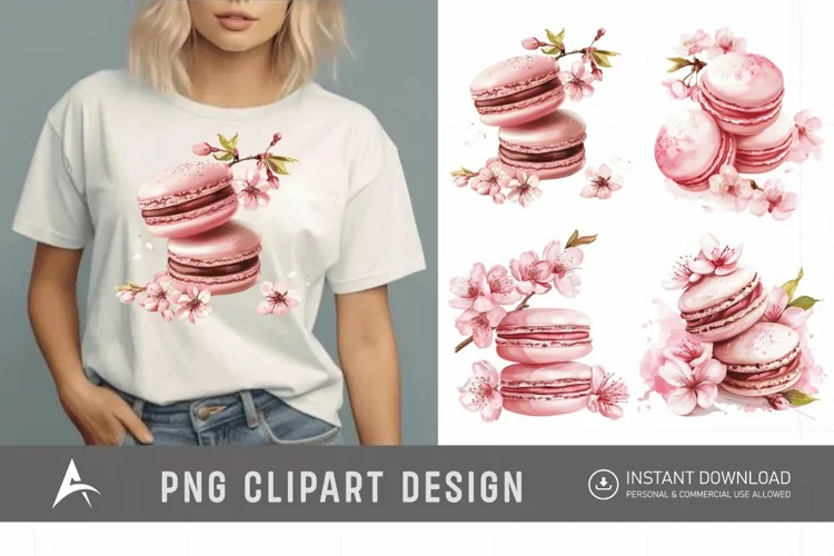 Watercolor Sakura Macarons Clipart