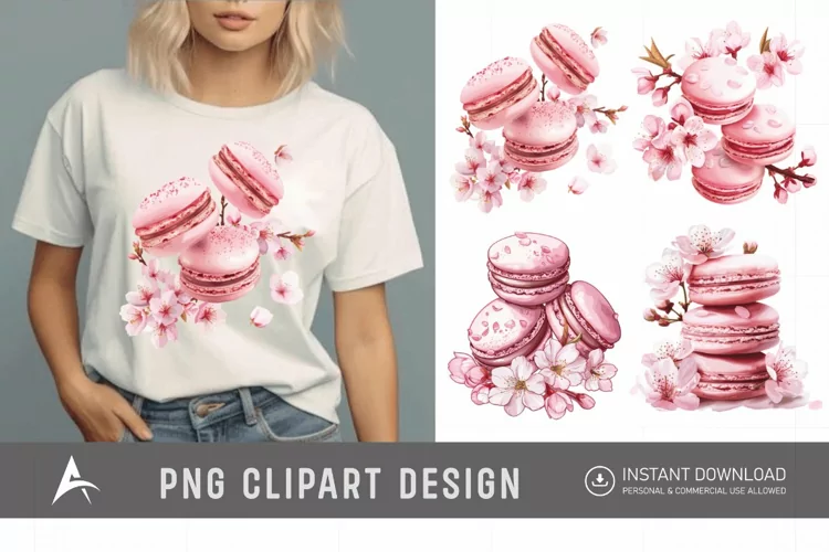 Watercolor Sakura Macarons Clipart