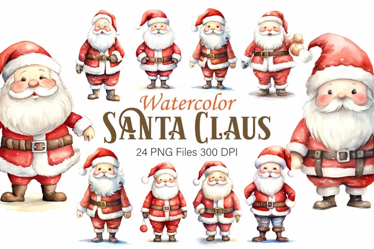 Watercolor Santa Claus. PNG.
