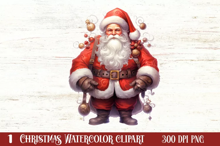 Watercolor Santa Claus Sublimation Clipart, Santa PNG