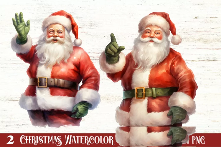 Watercolor Santa Claus Sublimation Clipart, Santa PNG