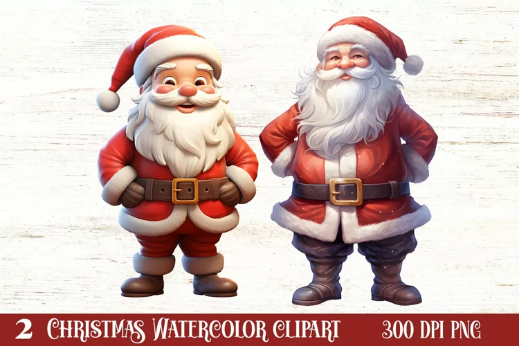 Watercolor Santa Claus Sublimation Clipart, Santa PNG