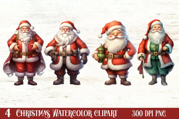 Watercolor Santa Claus Sublimation Clipart, Santa PNG