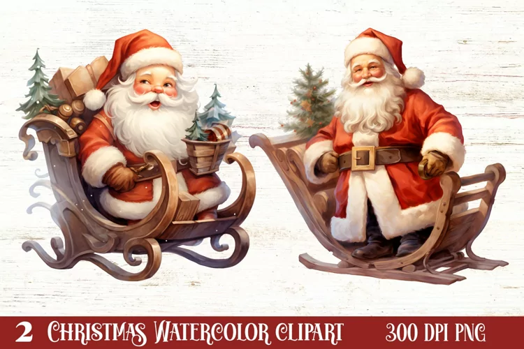 Watercolor Santa Claus Sublimation Clipart, Santa PNG