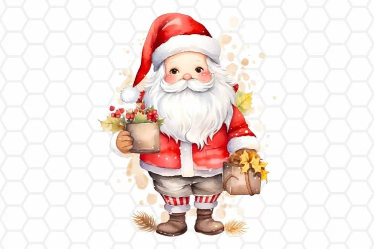 Watercolor Santa Clipart, Christmas Sublimation PNG
