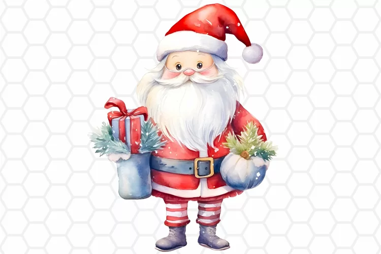 Watercolor Santa Clipart, Christmas Sublimation PNG
