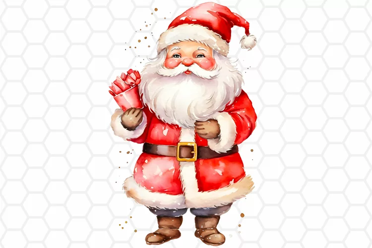 Watercolor Santa Clipart, Christmas Sublimation PNG