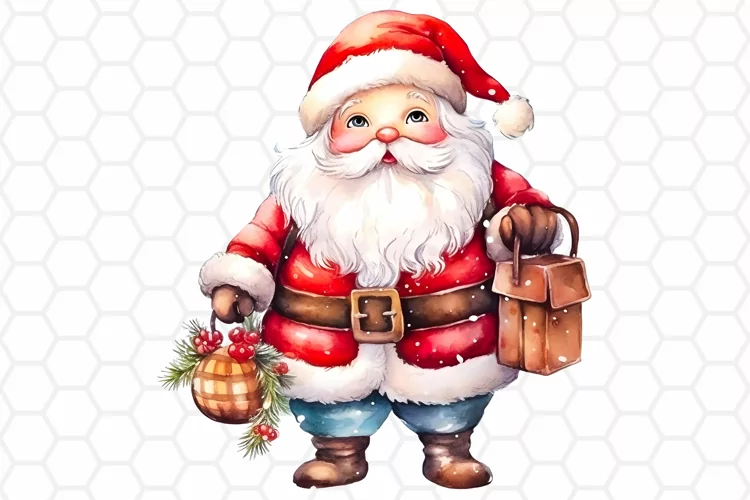Watercolor Santa Clipart, Christmas Sublimation PNG