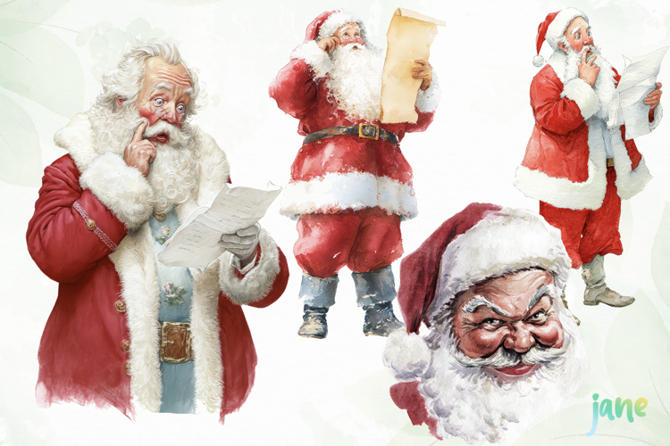 Watercolor Santa Clipart Sublimation