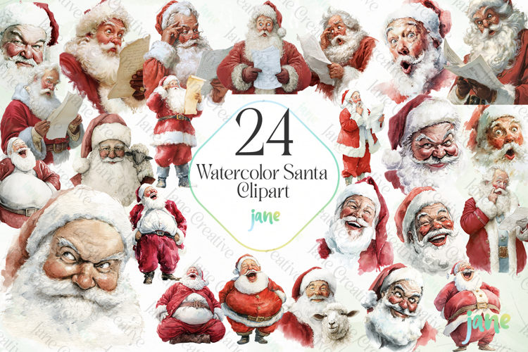 Watercolor Santa Clipart Sublimation
