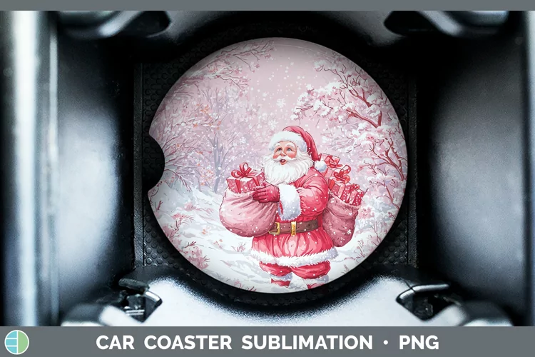 Watercolor Santa Gifts Car Coaster Sublimation Designs