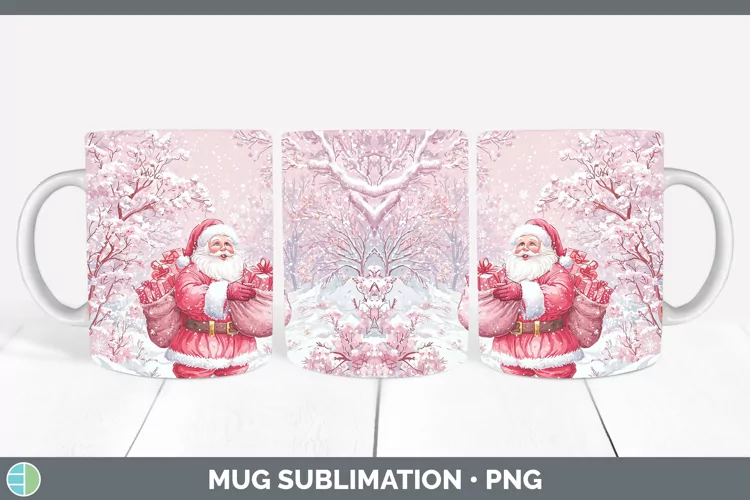 Watercolor Santa Gifts Mug Wrap Sublimation Coffee Cup Desig