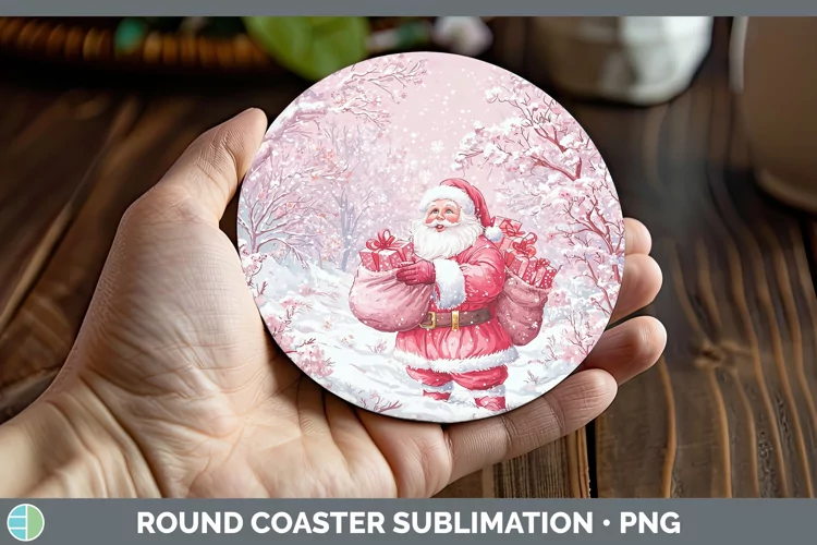 Watercolor Santa Gifts Round Coaster Sublimation Coaster Des