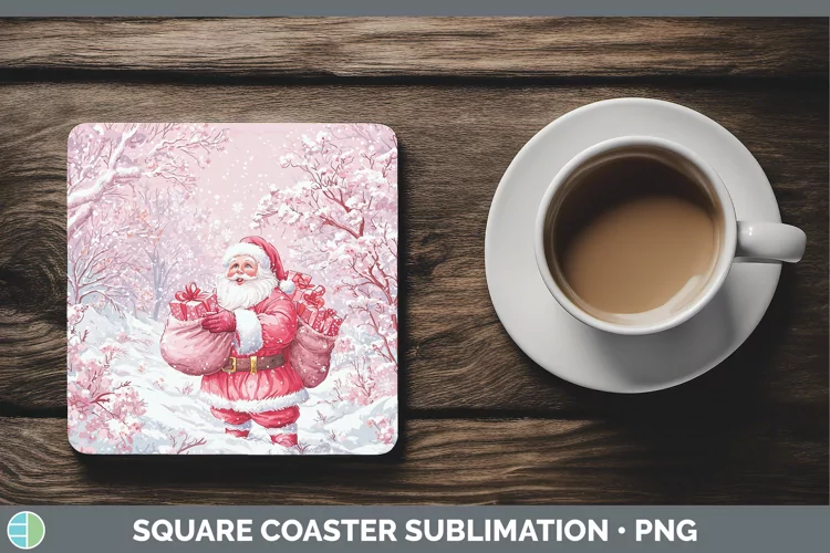 Watercolor Santa Gifts Square Coaster Sublimation Coaster De