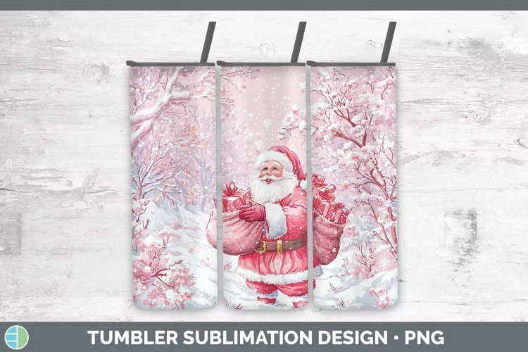 Watercolor Santa Gifts Tumbler Sublimation 20 oz Skinny Tumb