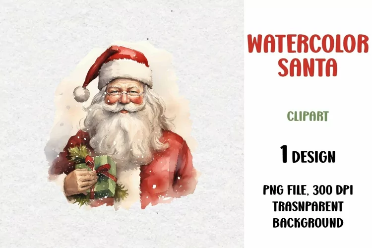 Watercolor Santa, Clipart, PNG