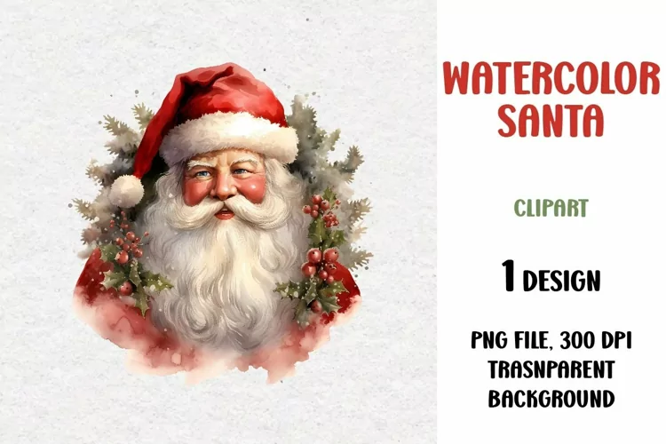 Watercolor Santa, Clipart, PNG