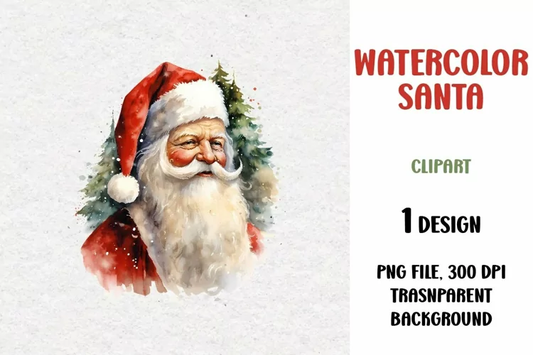 Watercolor Santa, Clipart, PNG