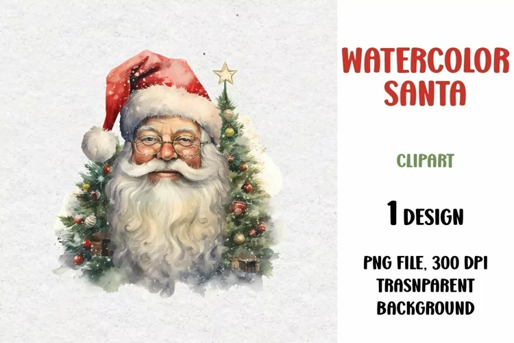 Watercolor Santa, Clipart, PNG