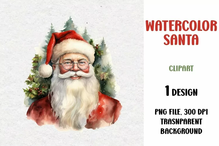 Watercolor Santa, Clipart, PNG