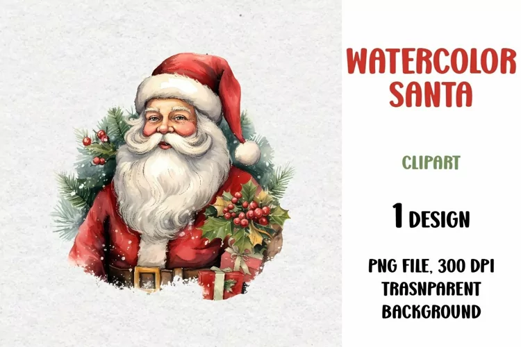 Watercolor Santa, Clipart, PNG