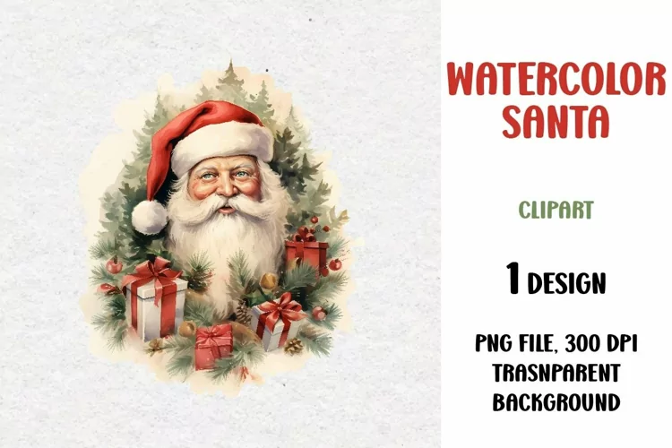 Watercolor Santa, Clipart, PNG