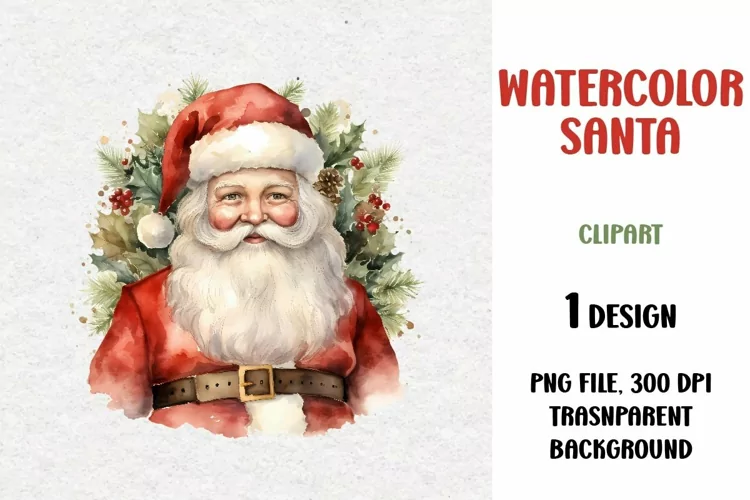 Watercolor Santa, Clipart, PNG