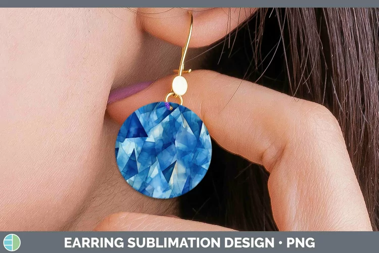 Watercolor Sapphire Round Earrings Sublimation Earrings Desi