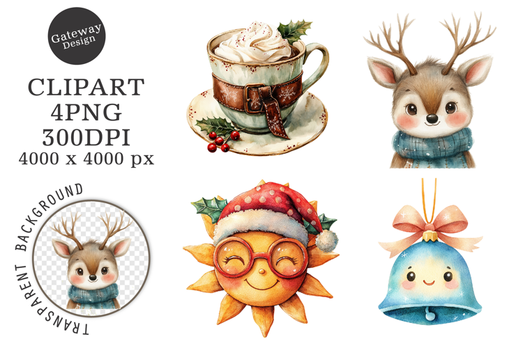 Watercolor schoo christmas clipart