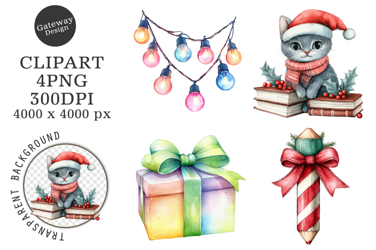 Watercolor schoo christmas clipart