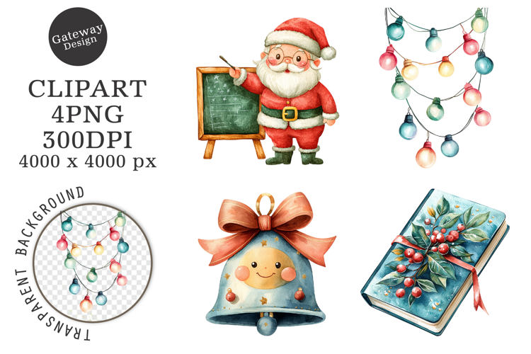 Watercolor schoo christmas clipart