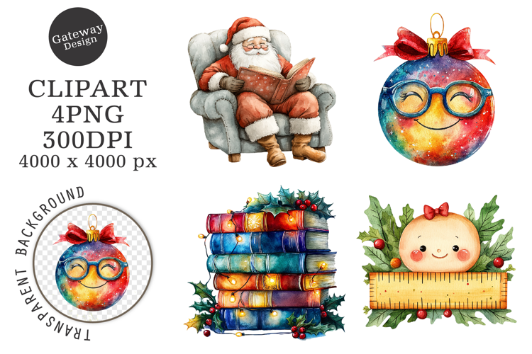 Watercolor schoo christmas clipart
