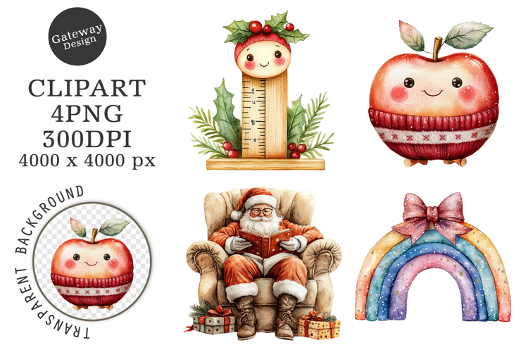 Watercolor schoo christmas clipart