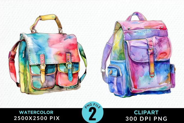 Watercolor School Bag Graphic Clipart