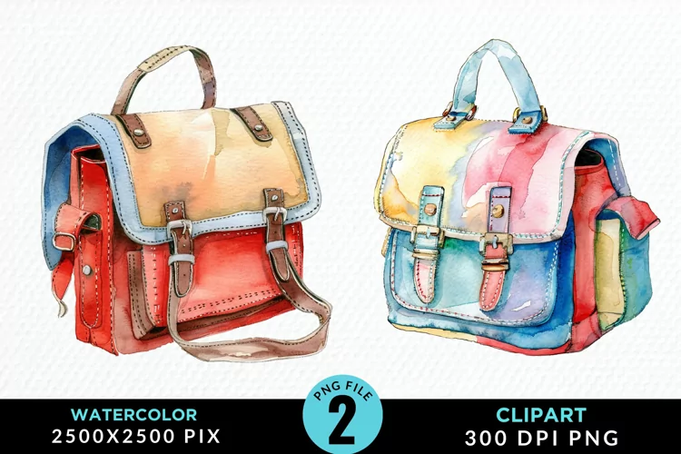 Watercolor School Bag Illustration Clipart
