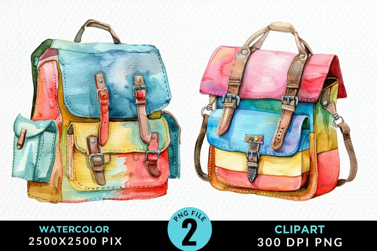 Watercolor School Bag Illustration Clipart