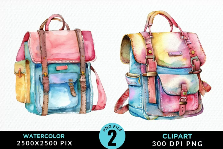 Watercolor School Bag Illustration Clipart